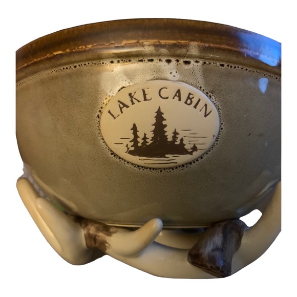 Exquisite Lake Cabin Woodland Home Studio Deer Antler Potter Bowl - 10" Wide - Picture 1 of 6